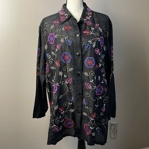 Life Style Woman  Silk Blend  Embroidered Long Sleeve Tunic Top Size 2X